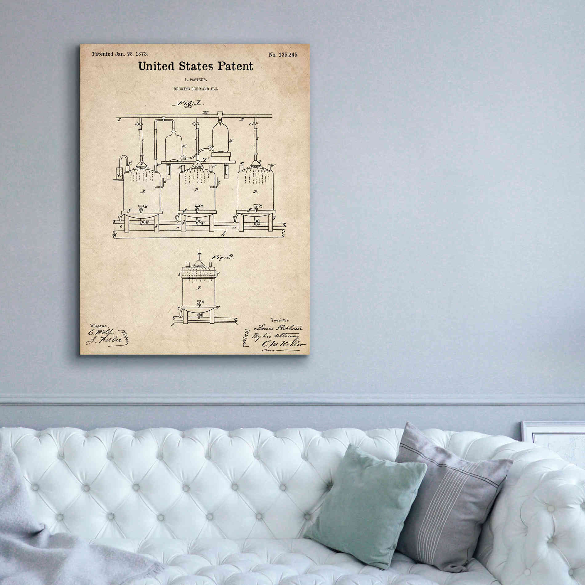 'Brewing Beer and Ale Blueprint Patent Parchment,' Canvas Wall Art,40 x 54