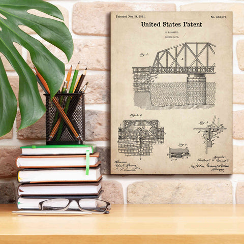 Image of 'Bridge Gate Blueprint Patent Parchment,' Canvas Wall Art,12 x 16