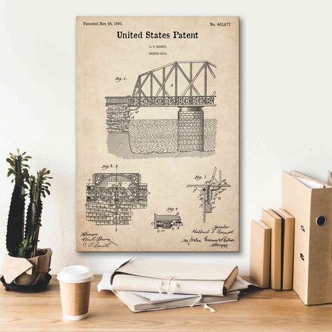 Image of 'Bridge Gate Blueprint Patent Parchment,' Canvas Wall Art,18 x 26