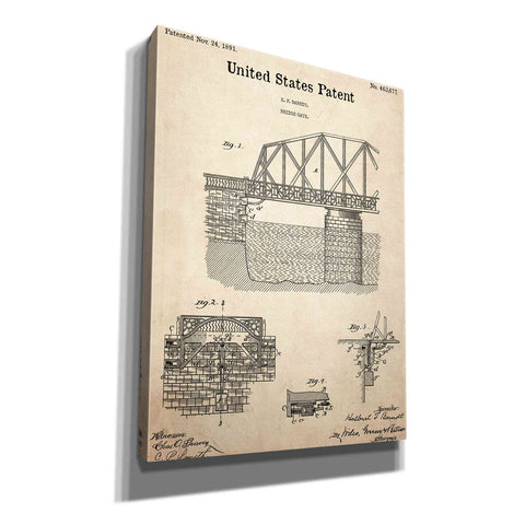 Image of 'Bridge Gate Blueprint Patent Parchment,' Canvas Wall Art,12x16x1.1x0,18x26x1.1x0,26x34x1.74x0,40x54x1.74x0