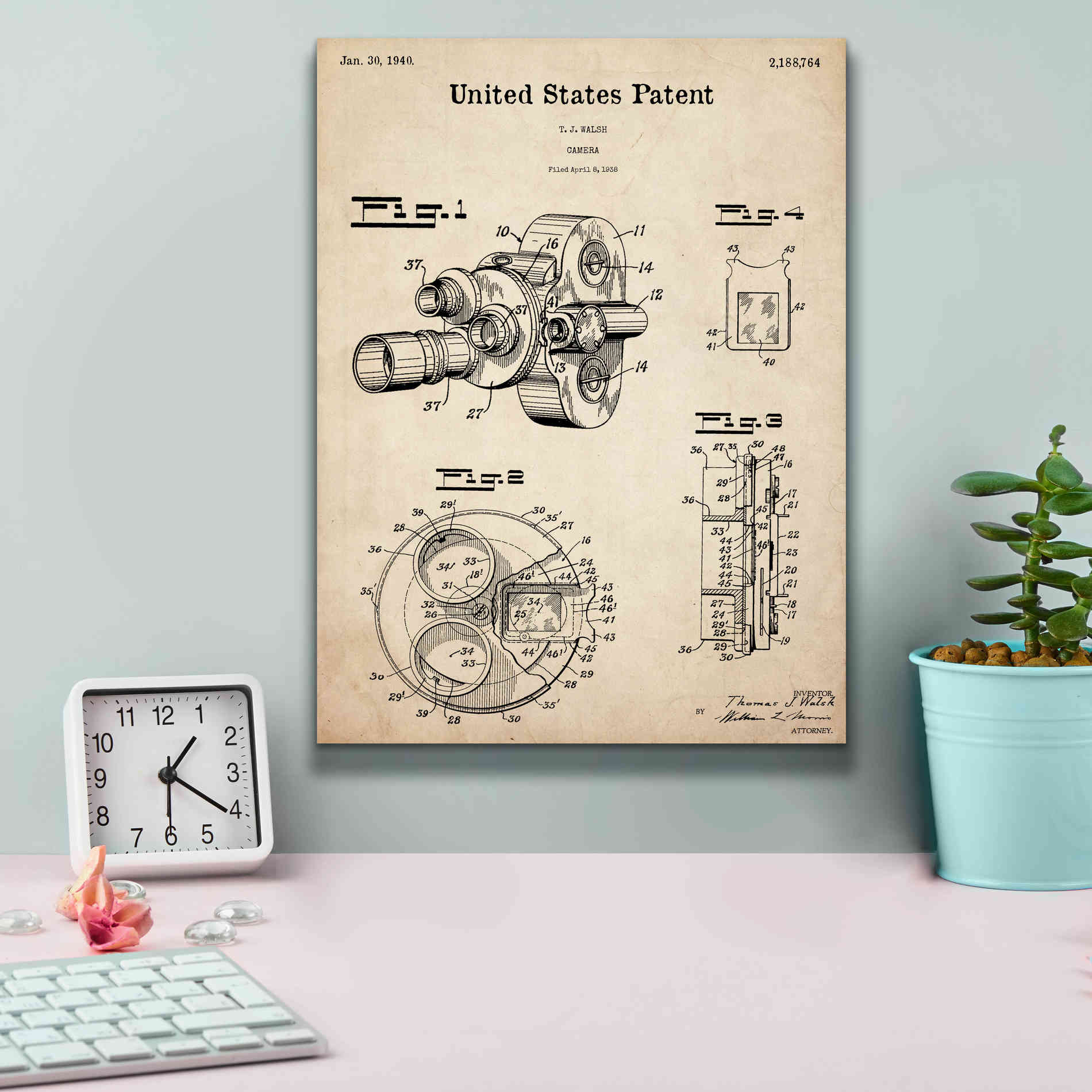 'Film Camera Blueprint Patent Parchment,' Canvas Wall Art,12 x 16