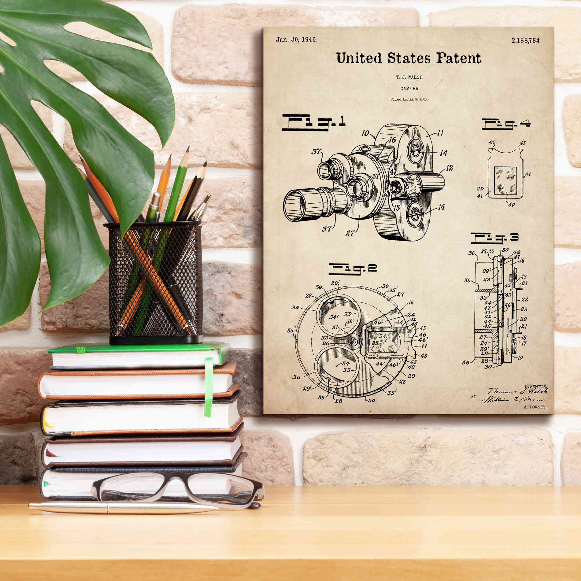 'Film Camera Blueprint Patent Parchment,' Canvas Wall Art,12 x 16