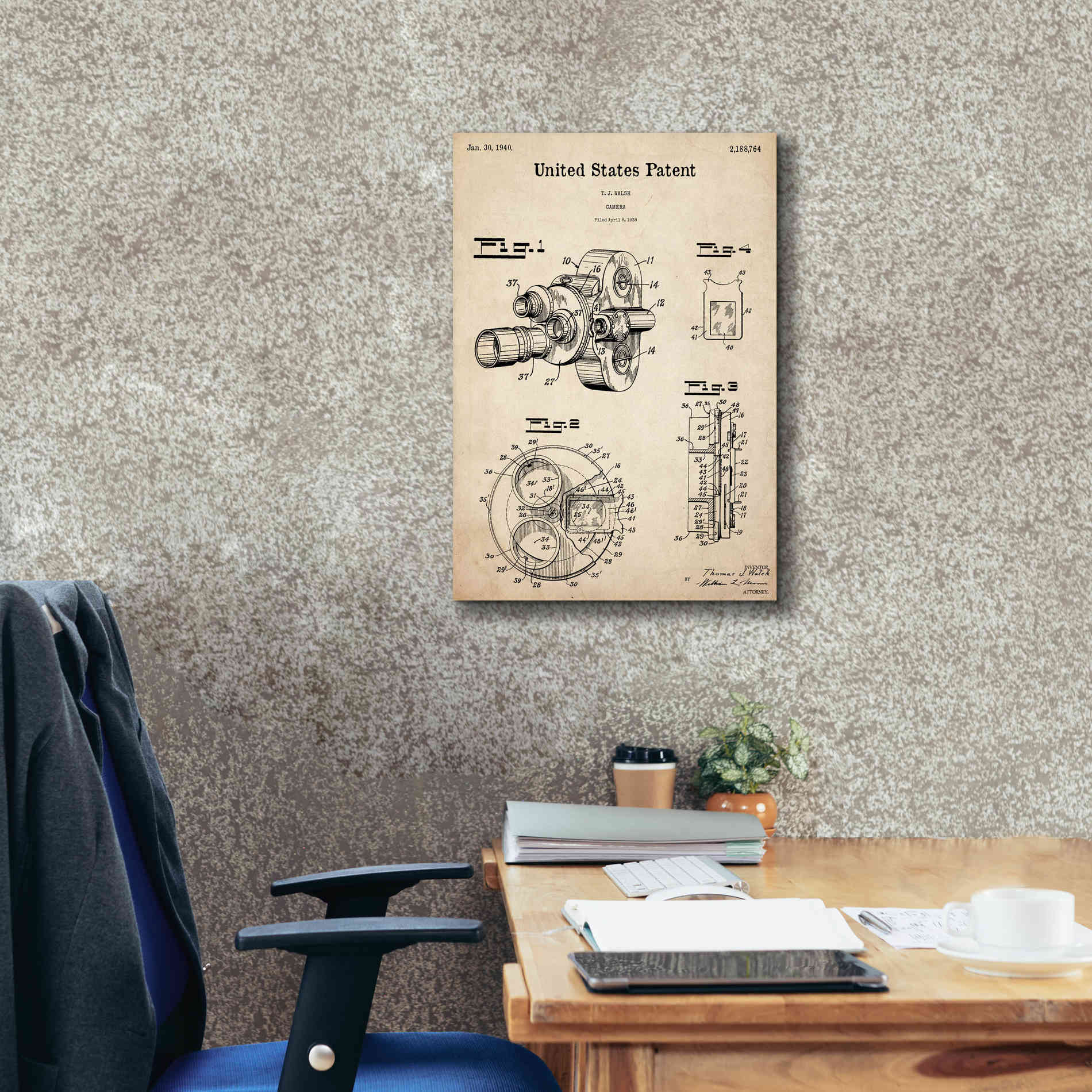 'Film Camera Blueprint Patent Parchment,' Canvas Wall Art,18 x 26