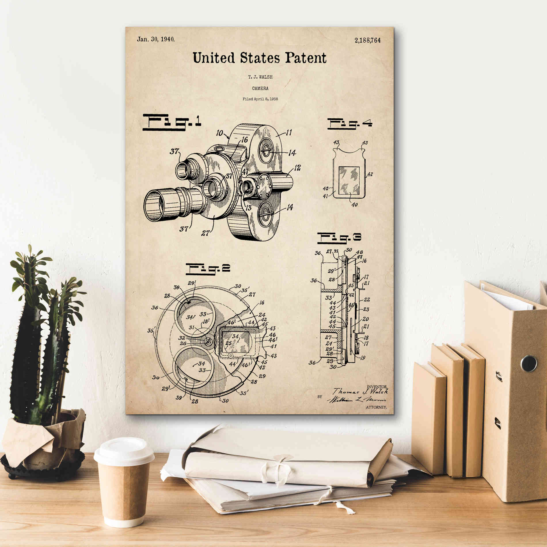 'Film Camera Blueprint Patent Parchment,' Canvas Wall Art,18 x 26