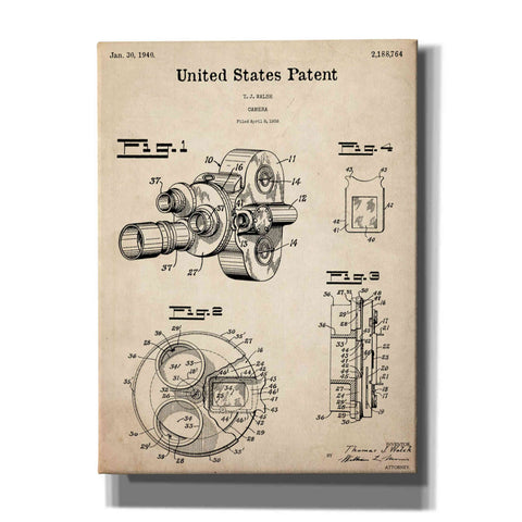 Image of 'Film Camera Blueprint Patent Parchment,' Canvas Wall Art,12x16x1.1x0,18x26x1.1x0,26x34x1.74x0,40x54x1.74x0