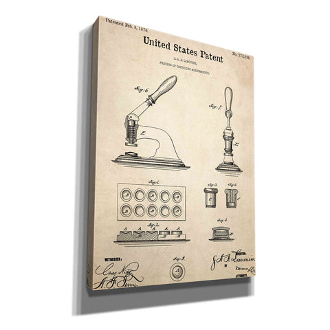 Image of 'Capsuling Medicine Blueprint Patent Parchment,' Canvas Wall Art,12x16x1.1x0,18x26x1.1x0,26x34x1.74x0,40x54x1.74x0