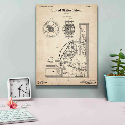 Image of 'Cash Register Blueprint Patent Parchment,' Canvas Wall Art,12 x 16