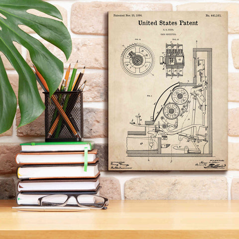 Image of 'Cash Register Blueprint Patent Parchment,' Canvas Wall Art,12 x 16