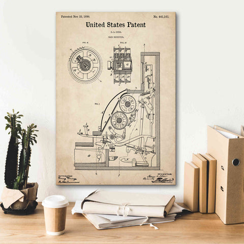 Image of 'Cash Register Blueprint Patent Parchment,' Canvas Wall Art,18 x 26