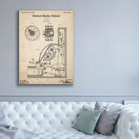 Image of 'Cash Register Blueprint Patent Parchment,' Canvas Wall Art,40 x 54