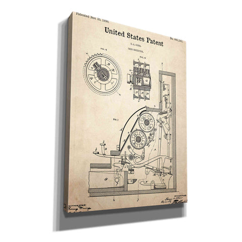 Image of 'Cash Register Blueprint Patent Parchment,' Canvas Wall Art,12x16x1.1x0,18x26x1.1x0,26x34x1.74x0,40x54x1.74x0