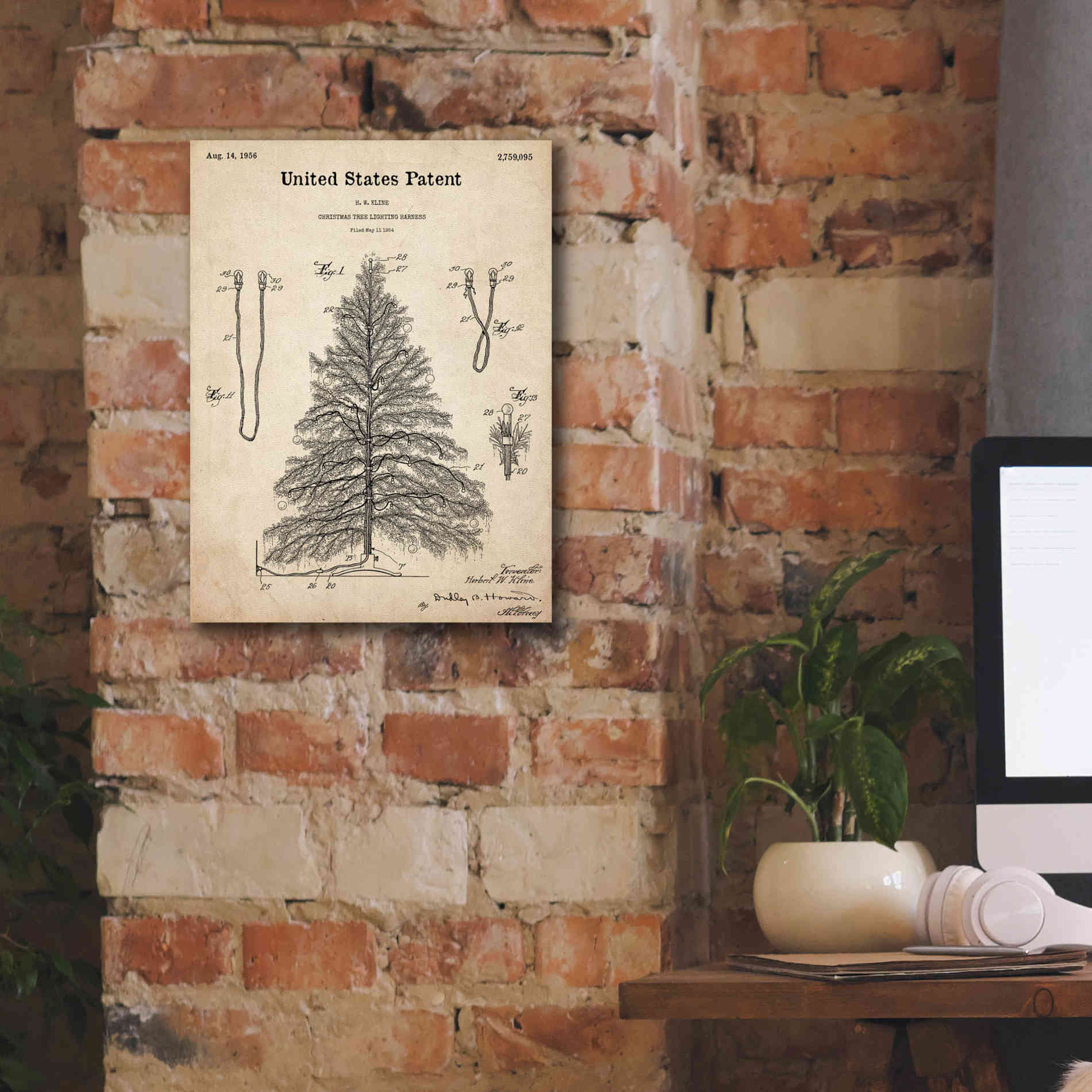 'Artificial Christmas Tree Blueprint Patent Parchment,' Canvas Wall Art,12 x 16