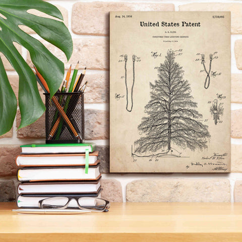 Image of 'Artificial Christmas Tree Blueprint Patent Parchment,' Canvas Wall Art,12 x 16