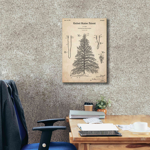 Image of 'Artificial Christmas Tree Blueprint Patent Parchment,' Canvas Wall Art,18 x 26