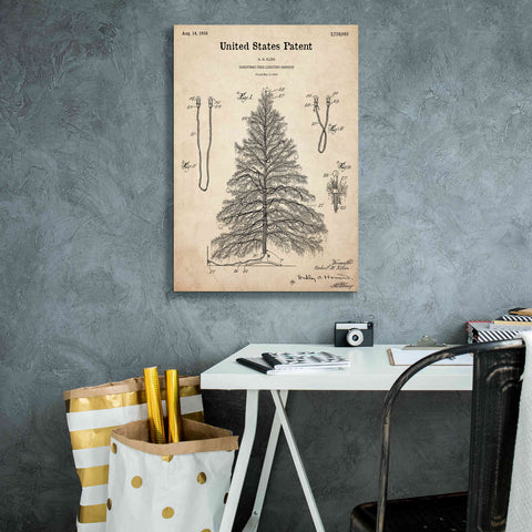 Image of 'Artificial Christmas Tree Blueprint Patent Parchment,' Canvas Wall Art,18 x 26