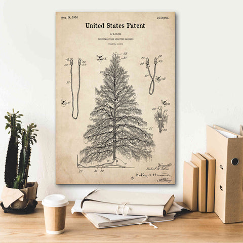 Image of 'Artificial Christmas Tree Blueprint Patent Parchment,' Canvas Wall Art,18 x 26