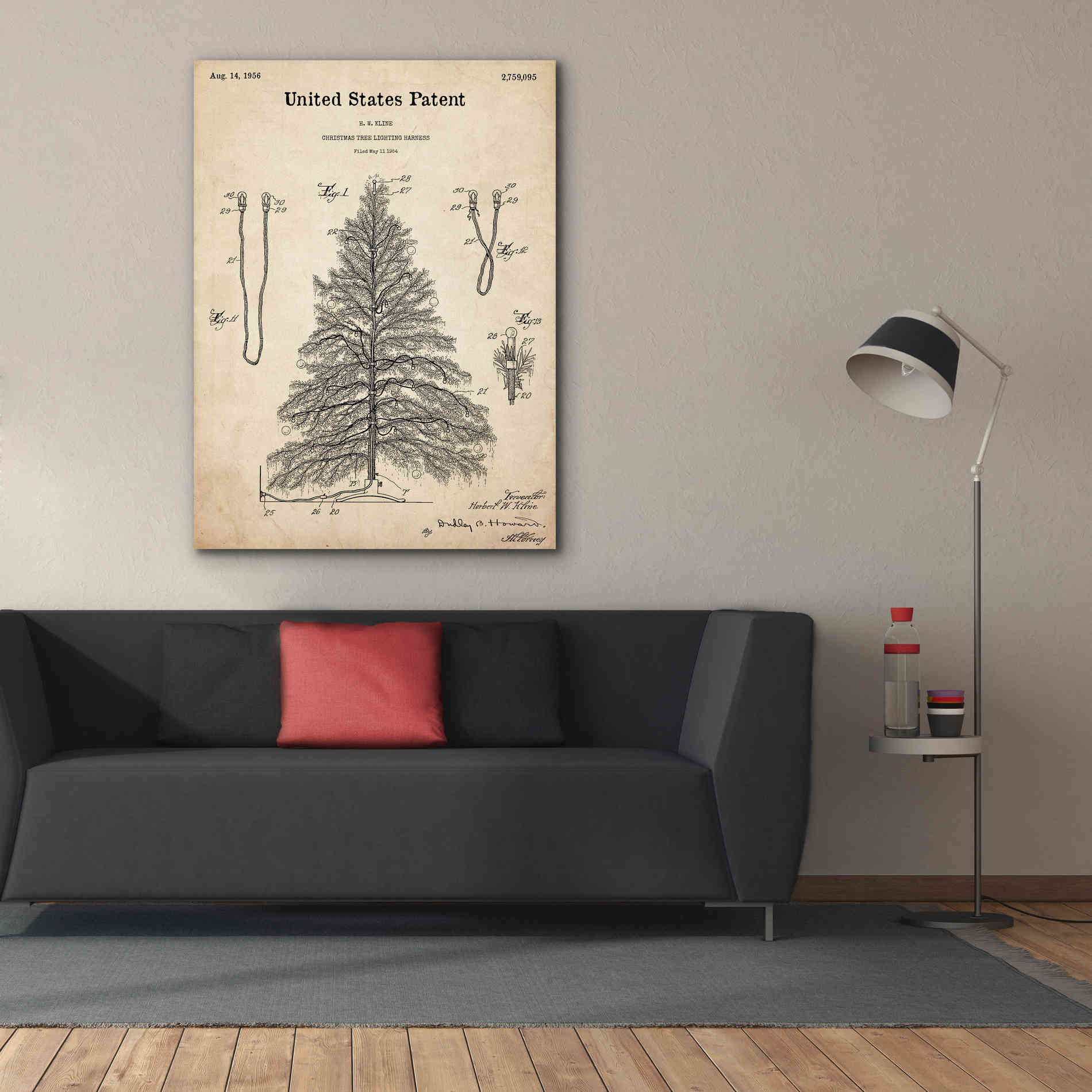 'Artificial Christmas Tree Blueprint Patent Parchment,' Canvas Wall Art,40 x 54