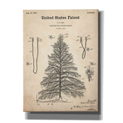 Image of 'Artificial Christmas Tree Blueprint Patent Parchment,' Canvas Wall Art,12x16x1.1x0,18x26x1.1x0,26x34x1.74x0,40x54x1.74x0