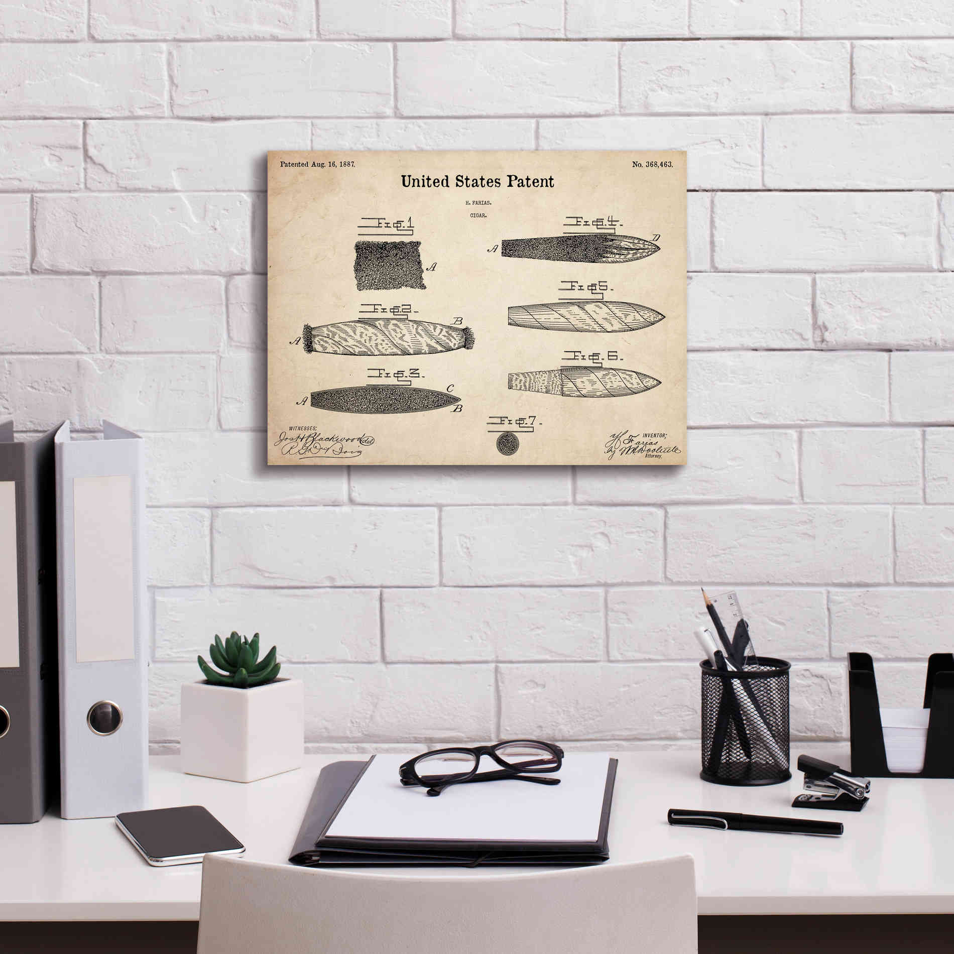 'Cigar Blueprint Patent Parchment,' Canvas Wall Art,16 x 12