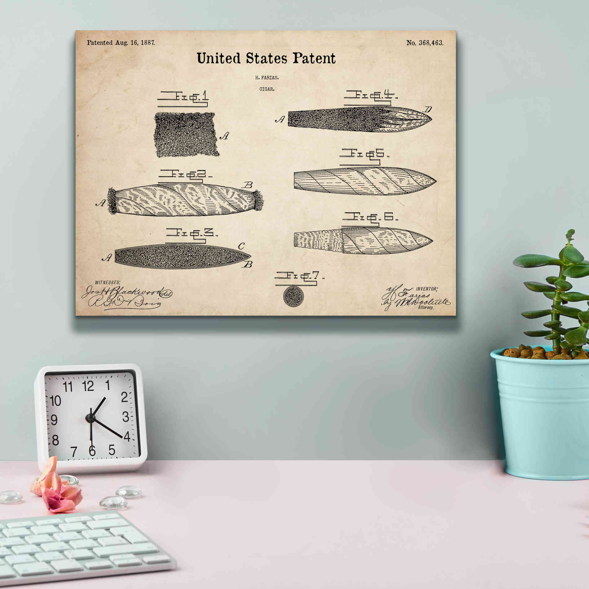 'Cigar Blueprint Patent Parchment,' Canvas Wall Art,16 x 12