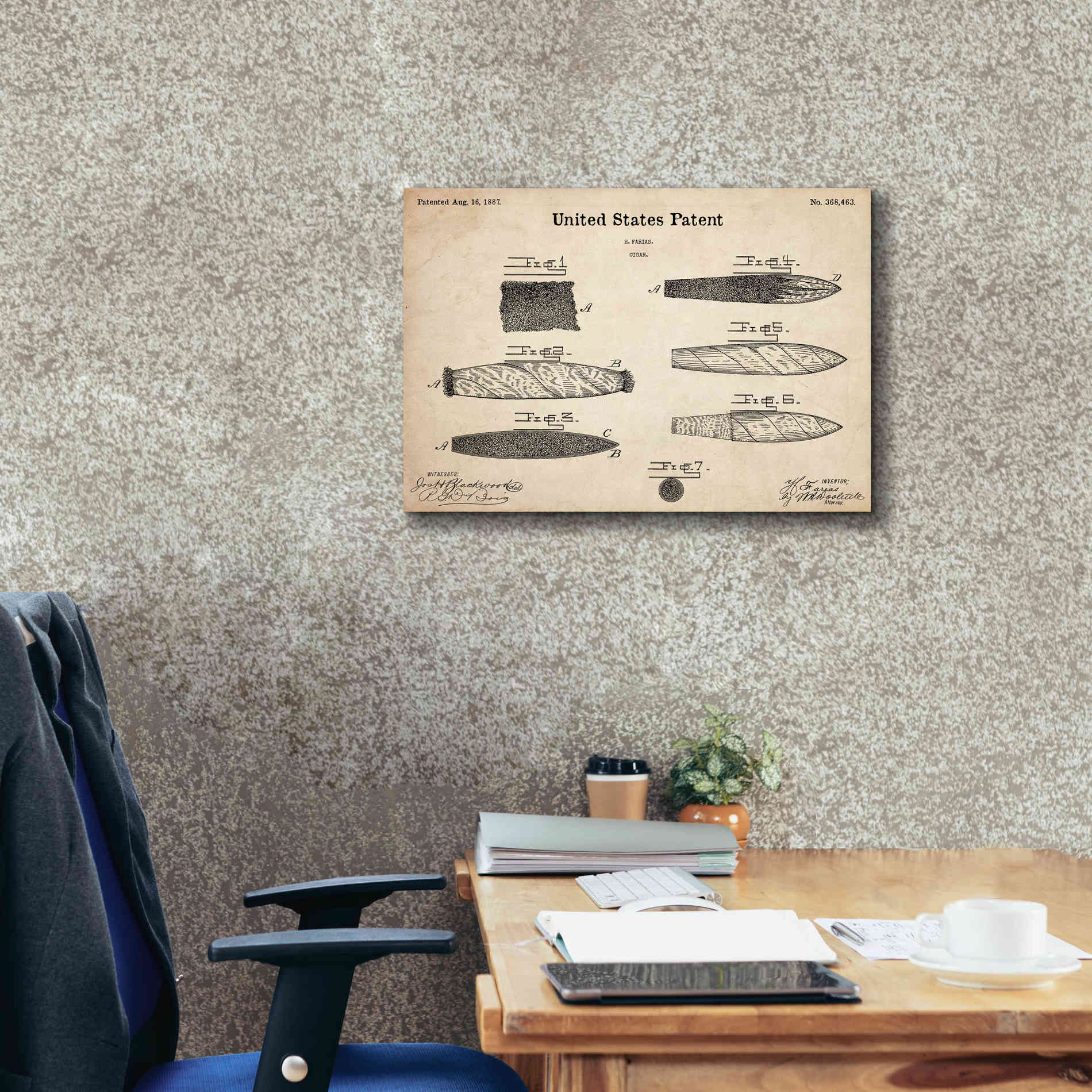 'Cigar Blueprint Patent Parchment,' Canvas Wall Art,26 x 18