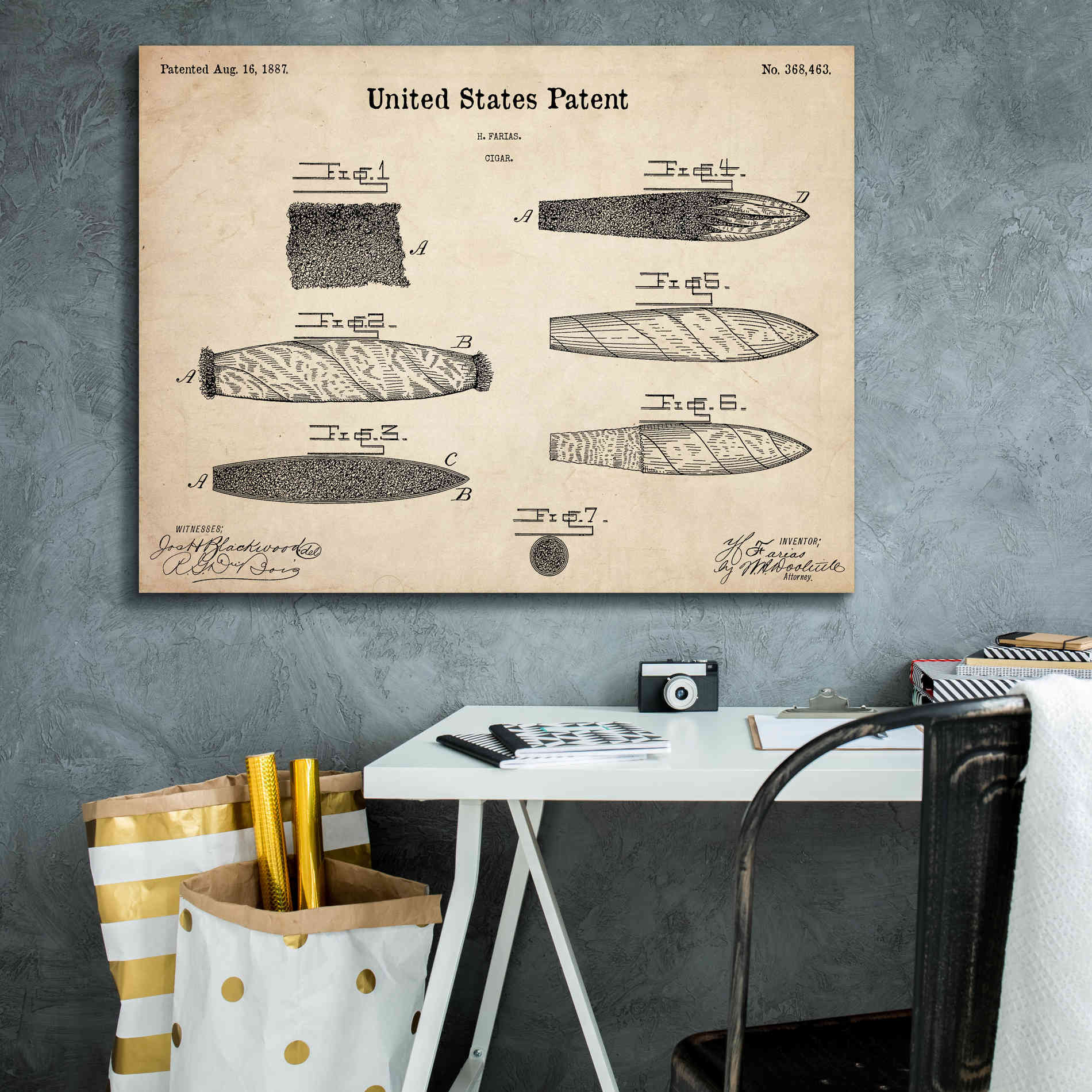 'Cigar Blueprint Patent Parchment,' Canvas Wall Art,34 x 26