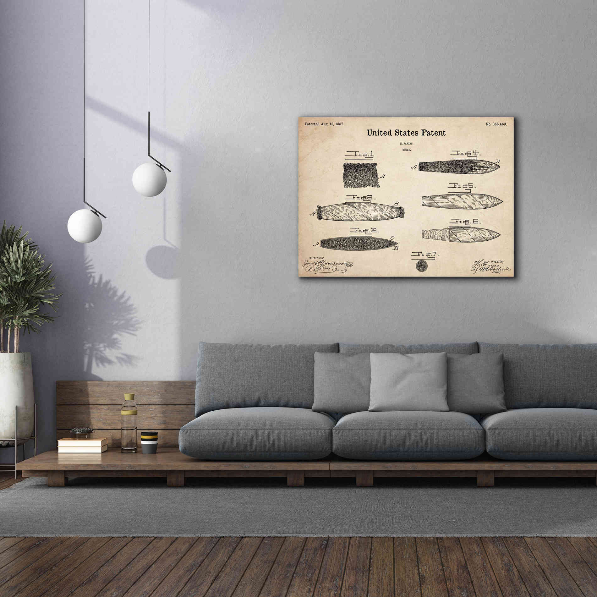 'Cigar Blueprint Patent Parchment,' Canvas Wall Art,54 x 40