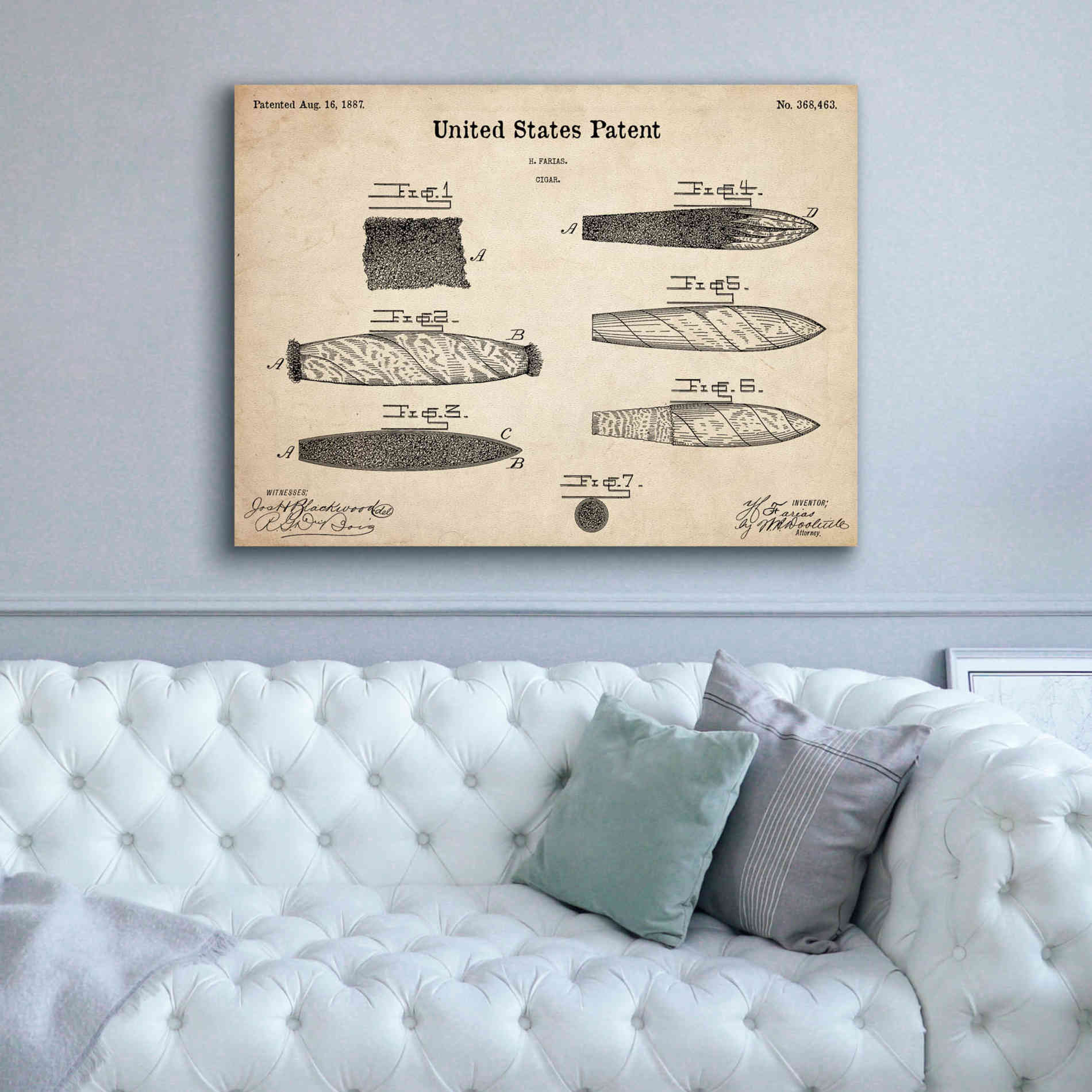 'Cigar Blueprint Patent Parchment,' Canvas Wall Art,54 x 40