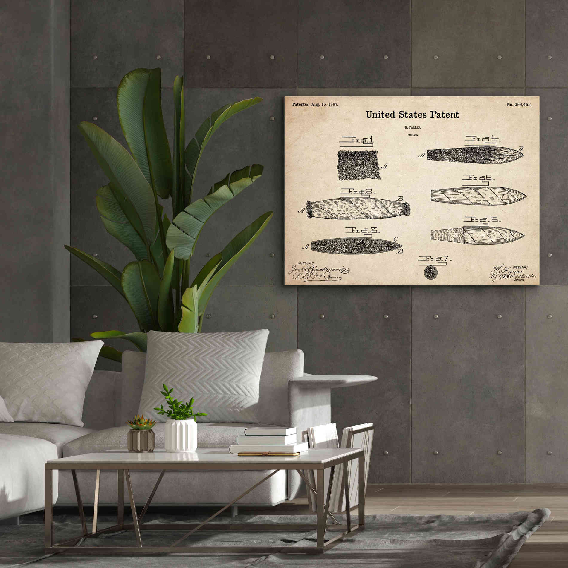 'Cigar Blueprint Patent Parchment,' Canvas Wall Art,54 x 40