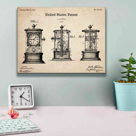 Image of 'Clock Blueprint Patent Parchment,' Canvas Wall Art,16 x 12