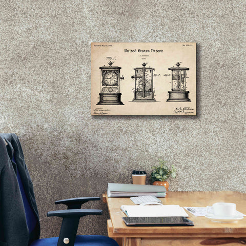Image of 'Clock Blueprint Patent Parchment,' Canvas Wall Art,26 x 18