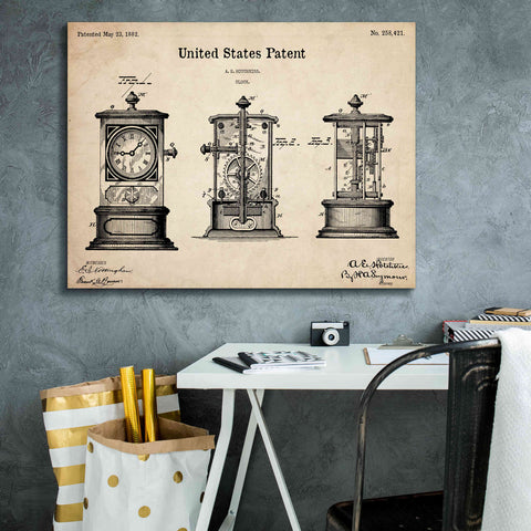 Image of 'Clock Blueprint Patent Parchment,' Canvas Wall Art,34 x 26