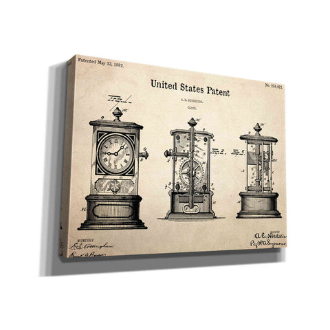 Image of 'Clock Blueprint Patent Parchment,' Canvas Wall Art,16x12x1.1x0,26x18x1.1x0,34x26x1.74x0,54x40x1.74x0