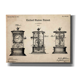 'Clock Blueprint Patent Parchment,' Canvas Wall Art,16x12x1.1x0,26x18x1.1x0,34x26x1.74x0,54x40x1.74x0