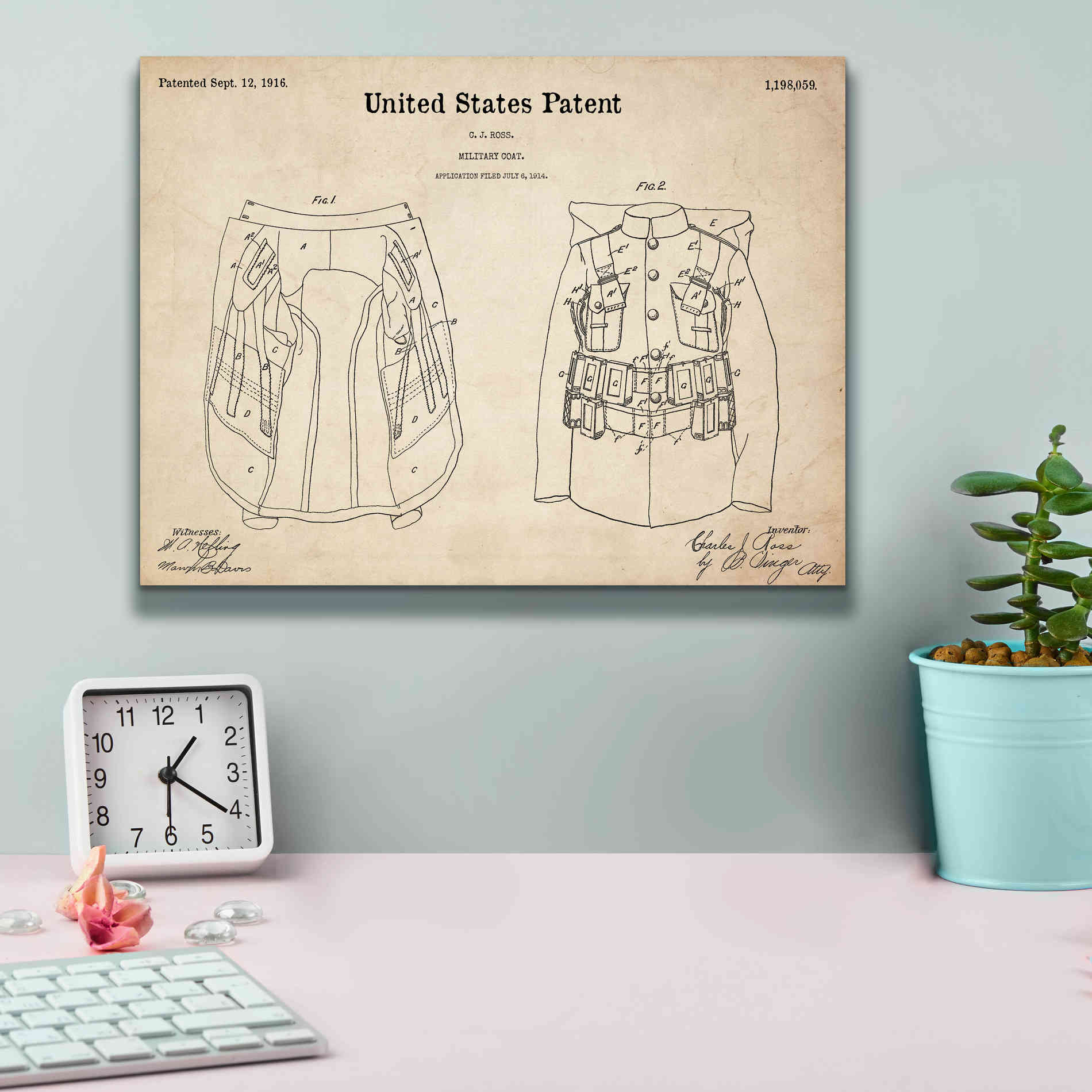 'Military Coat Blueprint Patent Parchment,' Canvas Wall Art,16 x 12