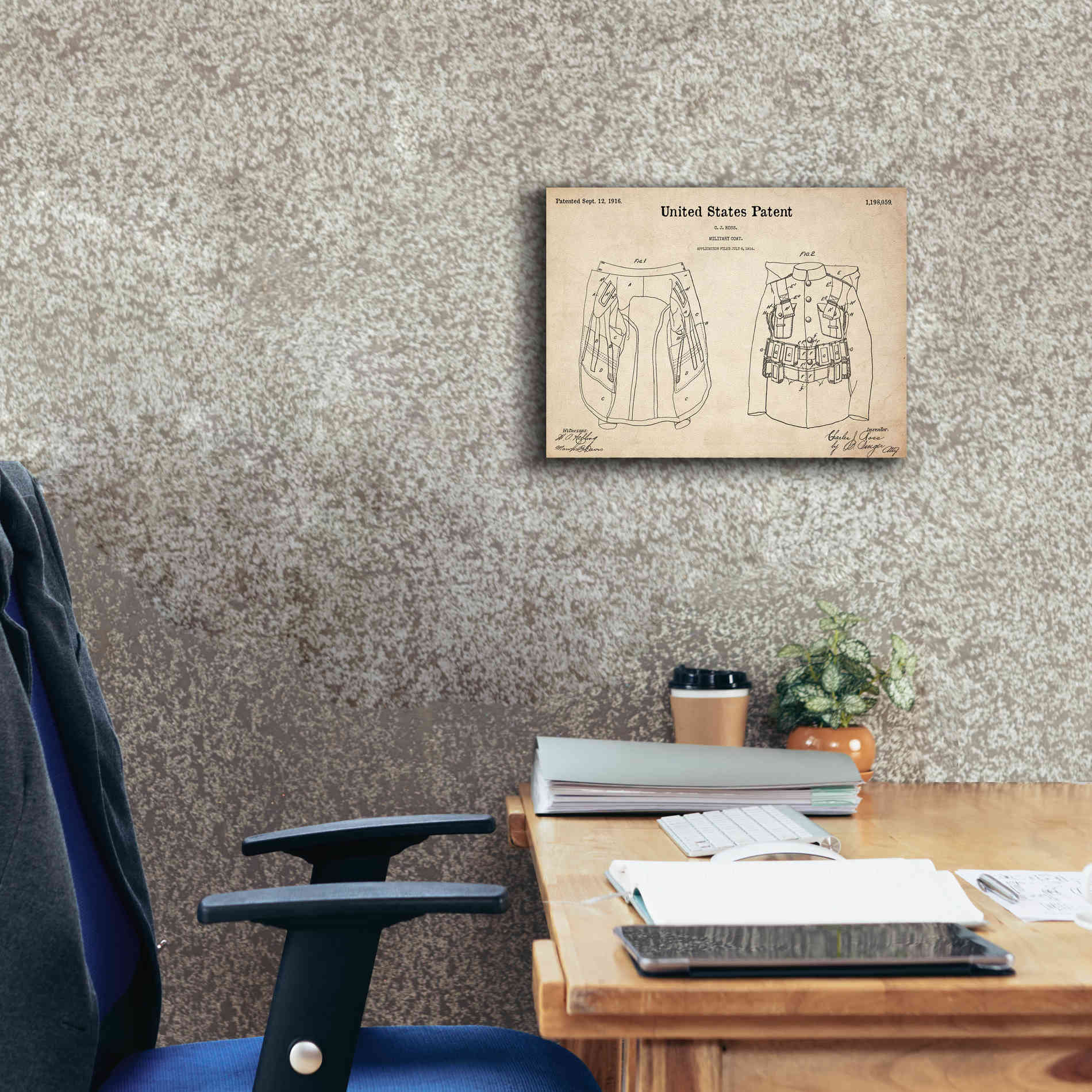 'Military Coat Blueprint Patent Parchment,' Canvas Wall Art,16 x 12