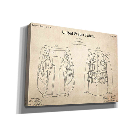 Image of 'Military Coat Blueprint Patent Parchment,' Canvas Wall Art,16x12x1.1x0,26x18x1.1x0,34x26x1.74x0,54x40x1.74x0