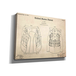 'Military Coat Blueprint Patent Parchment,' Canvas Wall Art,16x12x1.1x0,26x18x1.1x0,34x26x1.74x0,54x40x1.74x0