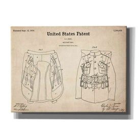'Military Coat Blueprint Patent Parchment,' Canvas Wall Art,16x12x1.1x0,26x18x1.1x0,34x26x1.74x0,54x40x1.74x0