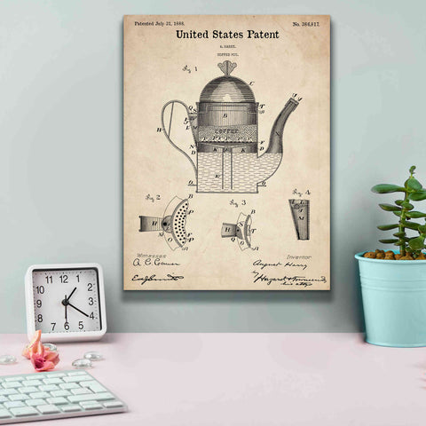 Image of 'Coffee Pot Blueprint Patent Parchment,' Canvas Wall Art,12 x 16