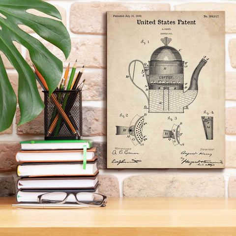 Image of 'Coffee Pot Blueprint Patent Parchment,' Canvas Wall Art,12 x 16