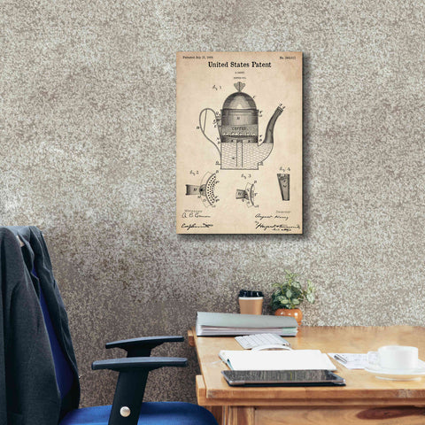 Image of 'Coffee Pot Blueprint Patent Parchment,' Canvas Wall Art,18 x 26