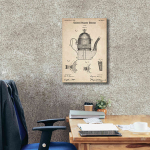 'Coffee Pot Blueprint Patent Parchment,' Canvas Wall Art,18 x 26