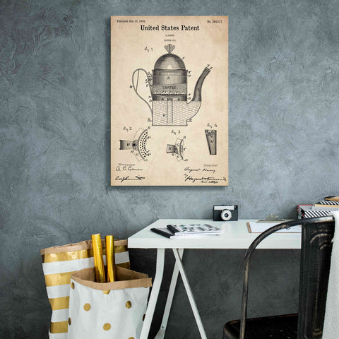 Image of 'Coffee Pot Blueprint Patent Parchment,' Canvas Wall Art,18 x 26