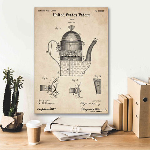 Image of 'Coffee Pot Blueprint Patent Parchment,' Canvas Wall Art,18 x 26