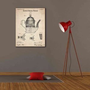 'Coffee Pot Blueprint Patent Parchment,' Canvas Wall Art,26 x 34