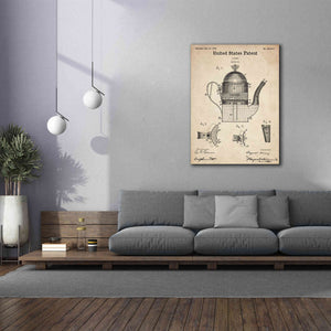 'Coffee Pot Blueprint Patent Parchment,' Canvas Wall Art,40 x 54