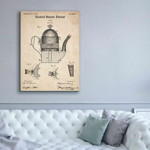 Image of 'Coffee Pot Blueprint Patent Parchment,' Canvas Wall Art,40 x 54