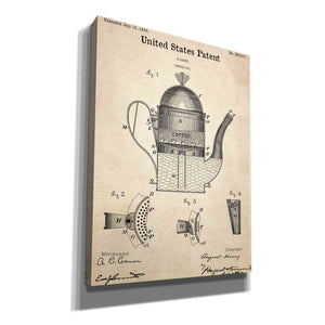 'Coffee Pot Blueprint Patent Parchment,' Canvas Wall Art,12x16x1.1x0,18x26x1.1x0,26x34x1.74x0,40x54x1.74x0