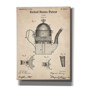 'Coffee Pot Blueprint Patent Parchment,' Canvas Wall Art,12x16x1.1x0,18x26x1.1x0,26x34x1.74x0,40x54x1.74x0